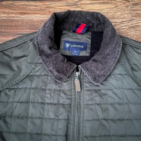 Green Quilted Barn Jacket Brown Corduroy Collar Mens XL Utility‎ Workewear 90s - Picture 2 of 8